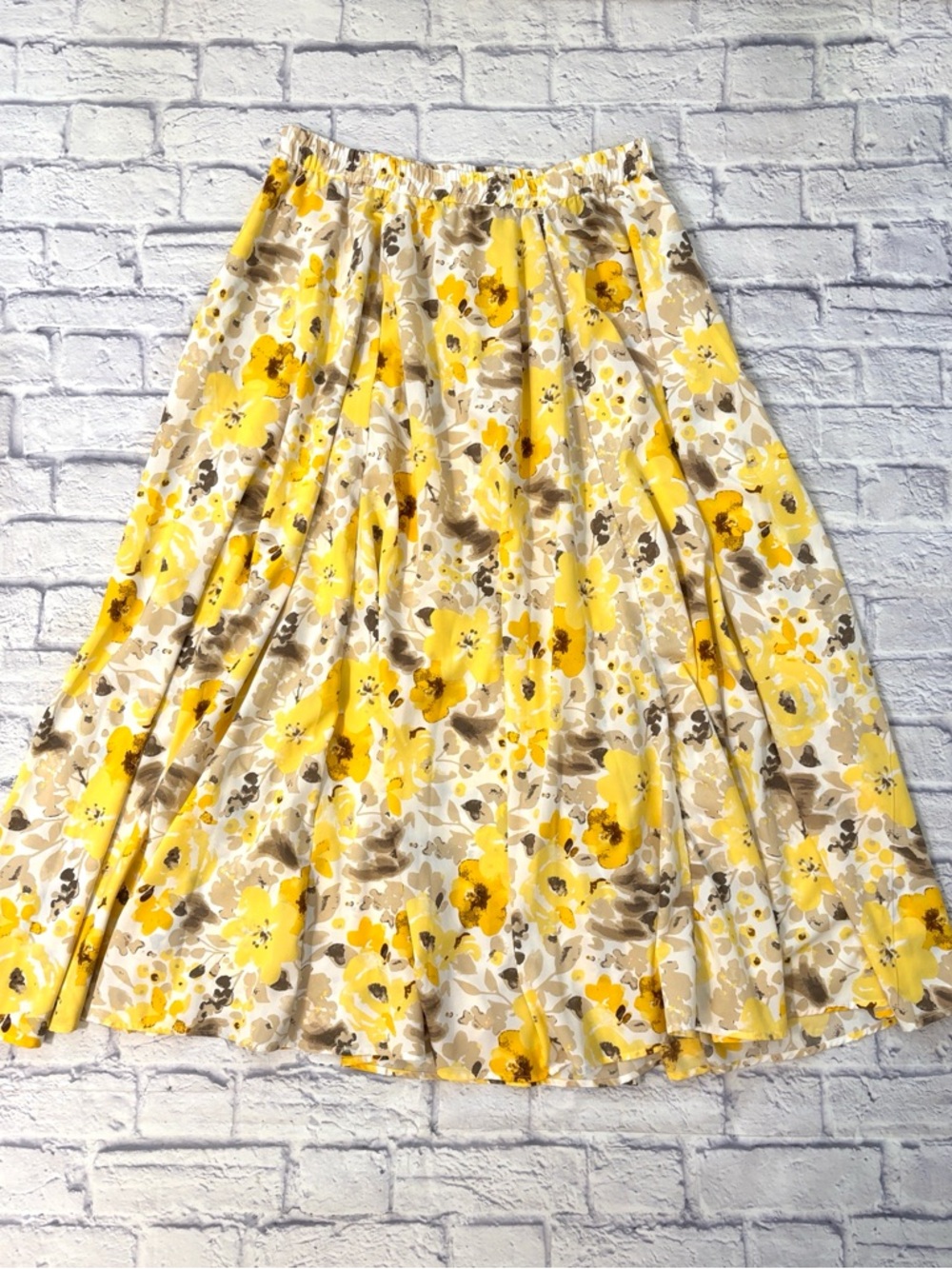 Cato Floral Maxi Skirt Yellow White Tan Lightweight Flowy Pull On Style Size XL